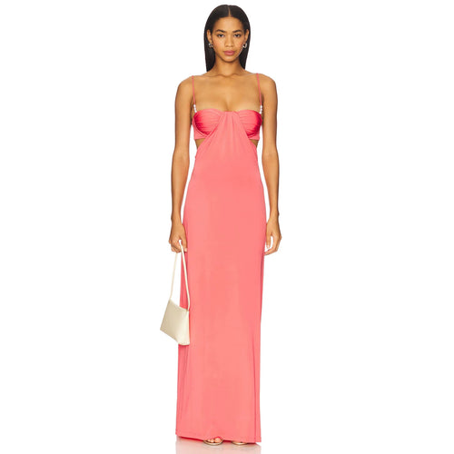 Damen nan Maxikleid mit Bustier-Cups, seitlichen Cut-Outs und feinen Spaghettiträgern Drune