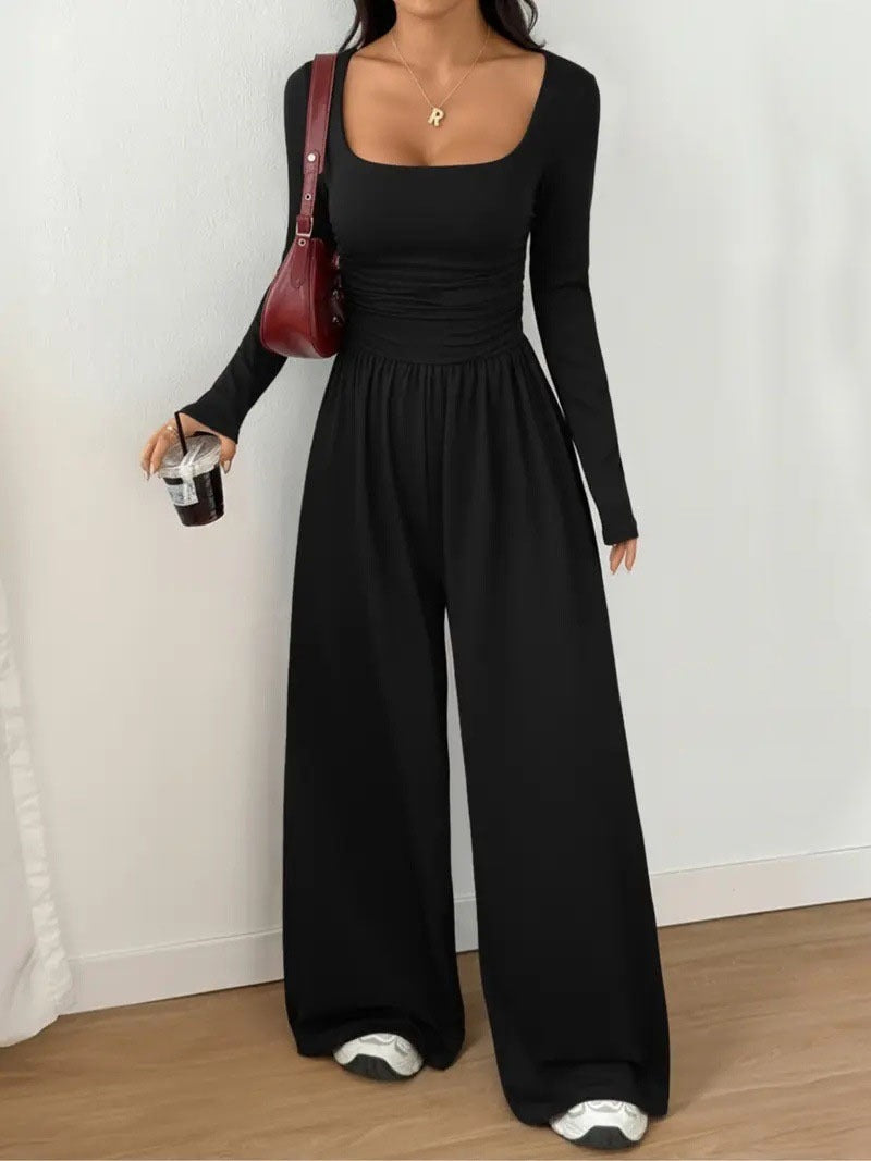 Damen Jumpsuit mit weitem Bein, eckigem Ausschnitt und geraffter Taillenpartie Drune