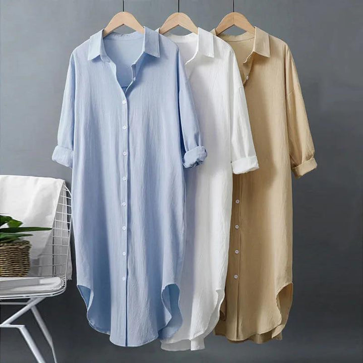 Damen oversized Blusenhemd in lässigem Schnitt mit Knopfleiste Drune