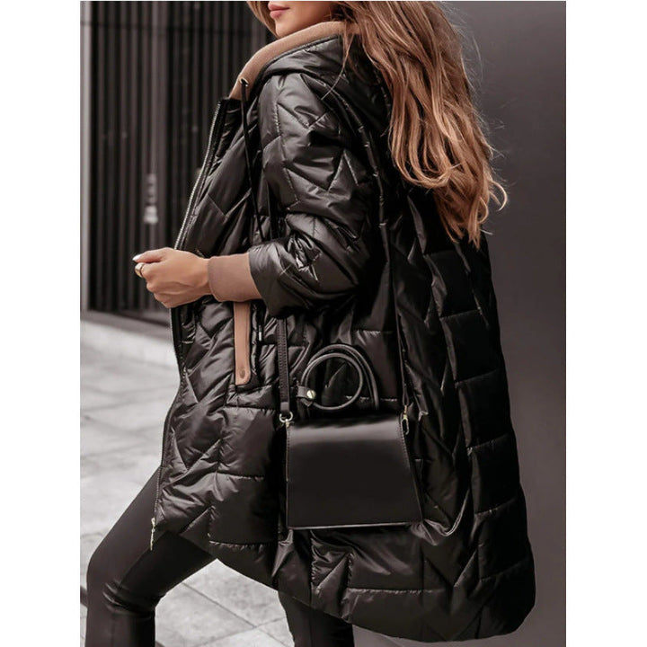 Damen Lässige Steppjacke mit Kapuze und großen Taschen Drune