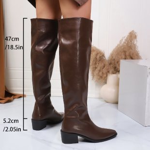 Damen Kniehohe Stiefel mit spitzer Zehenpartie und mittelhohem Blockabsatz Drune