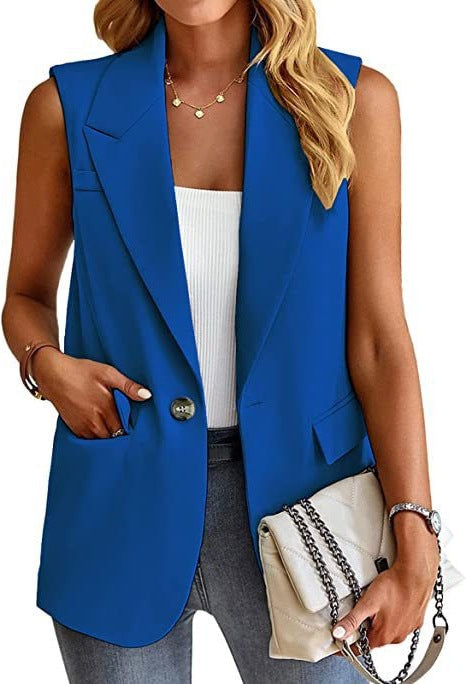 Damen ärmellose Blazerjacke mit Taillenakzenten und praktischen Taschen Drune