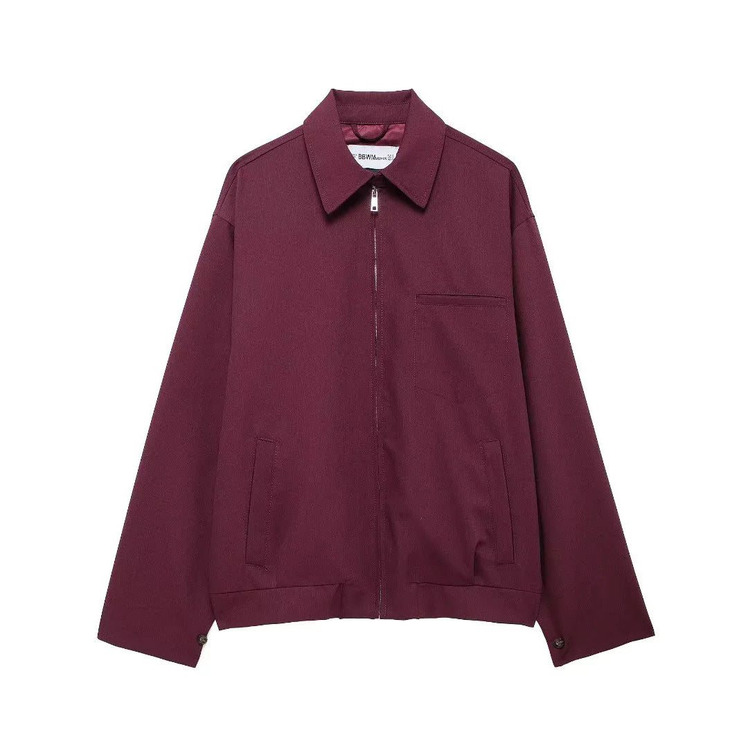 Herren nan minimalistische Harrington-Jacke mit durchgehendem Reißverschluss, Hemdkragen und Brustleistentasche Drune