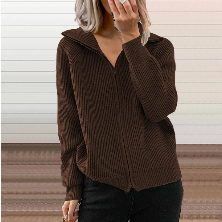 Damen Gerippte Kapuzen-Strickjacke mit Reißverschluss und Eingrifftaschen Drune