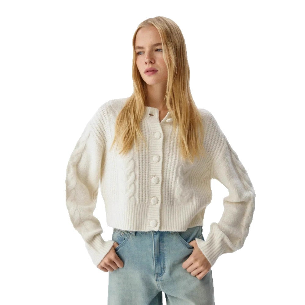 Damen Modischer Grobstrickpullover mit Knopfdetails Drune