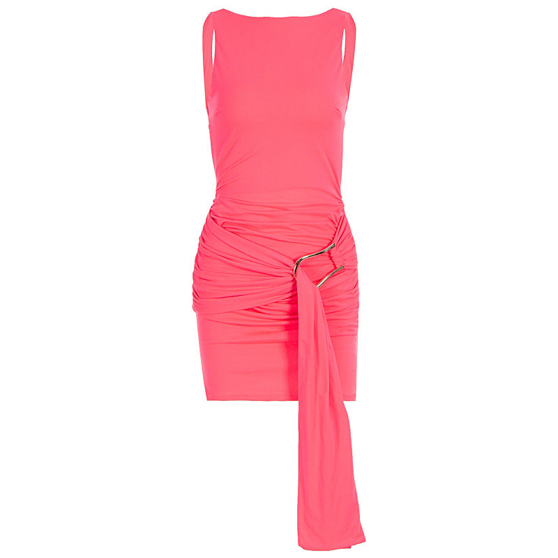 Damen figurbetontes Mini-Kleid mit eleganten Drapierungen und raffiniertem Bund Drune