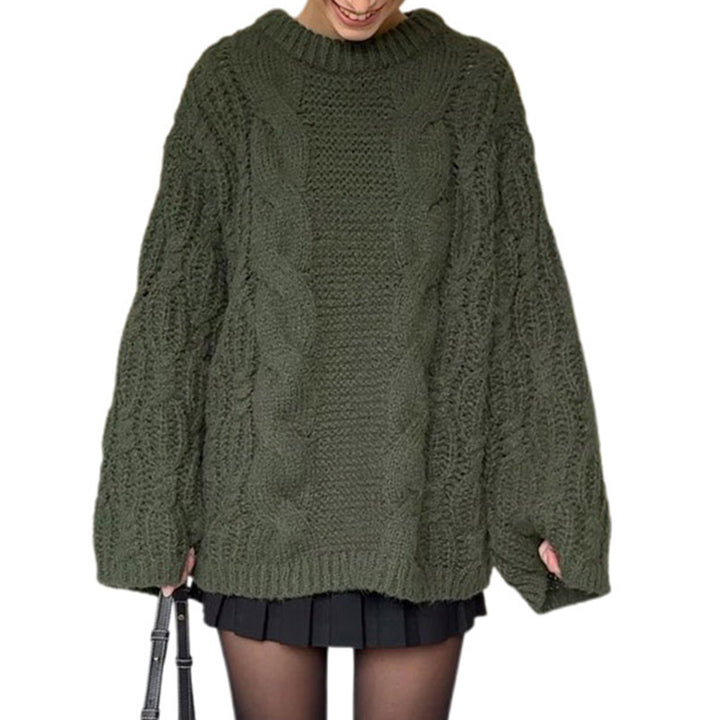 Damen Großer Strickpullover mit Zopfmuster Drune