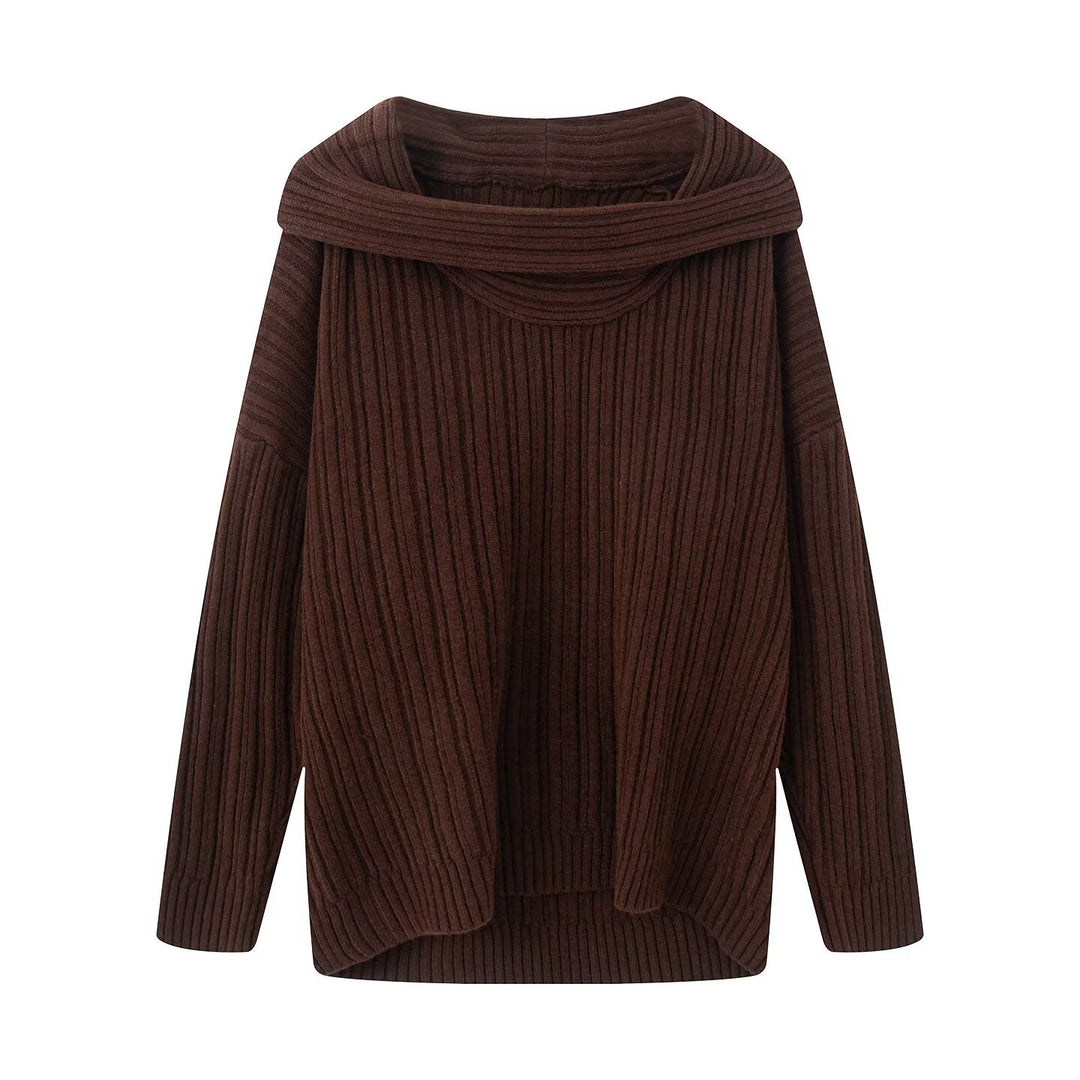 Damen lässiger Pullover mit modernem Rollkragen und vertikalem Strukturmuster Drune