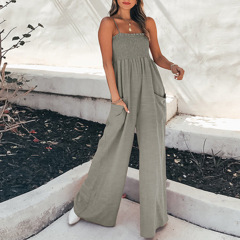 Damen Jumpsuit mit weitem Bein und elastischem Oberteil Drune