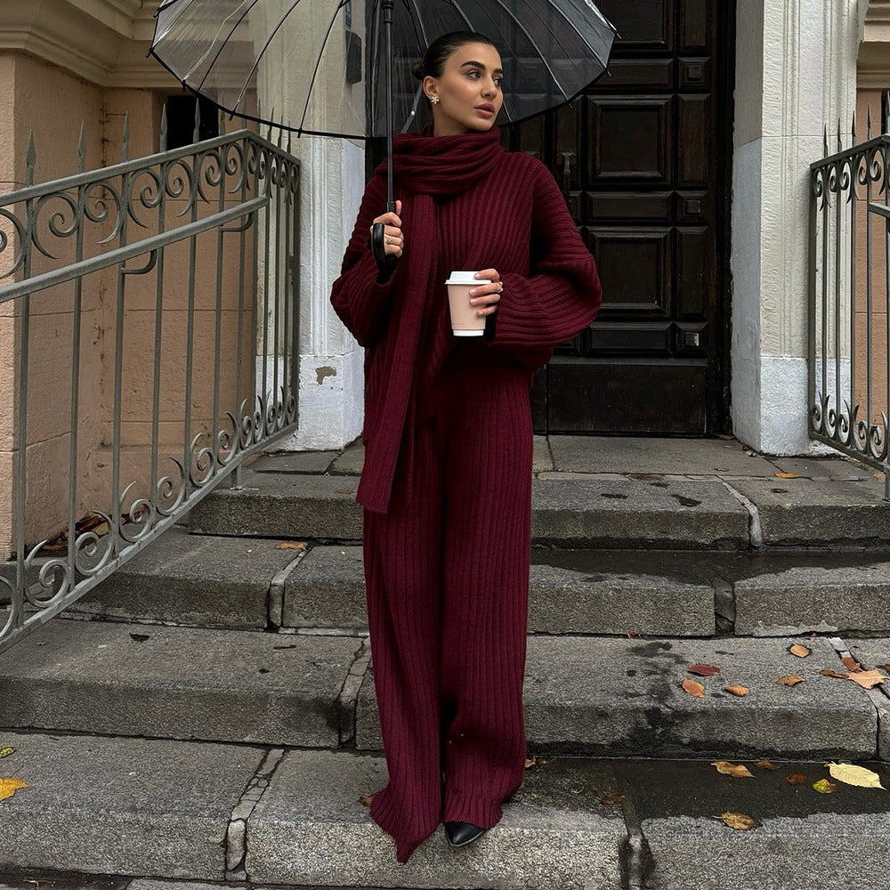 Damen Relaxed Strick-Ensemble mit Schal Drune
