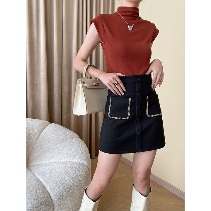 Damen figurbetontes T-Shirt mit Stehkragen und elegantem Saum Drune