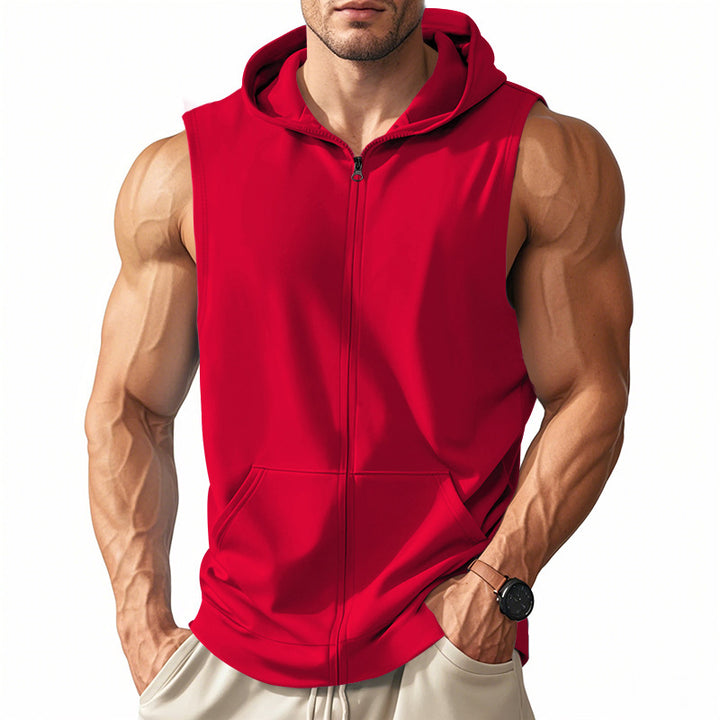 Herren sportlicher ärmelloser Hoodie mit praktischem Reißverschluss und Kängurutasche Drune