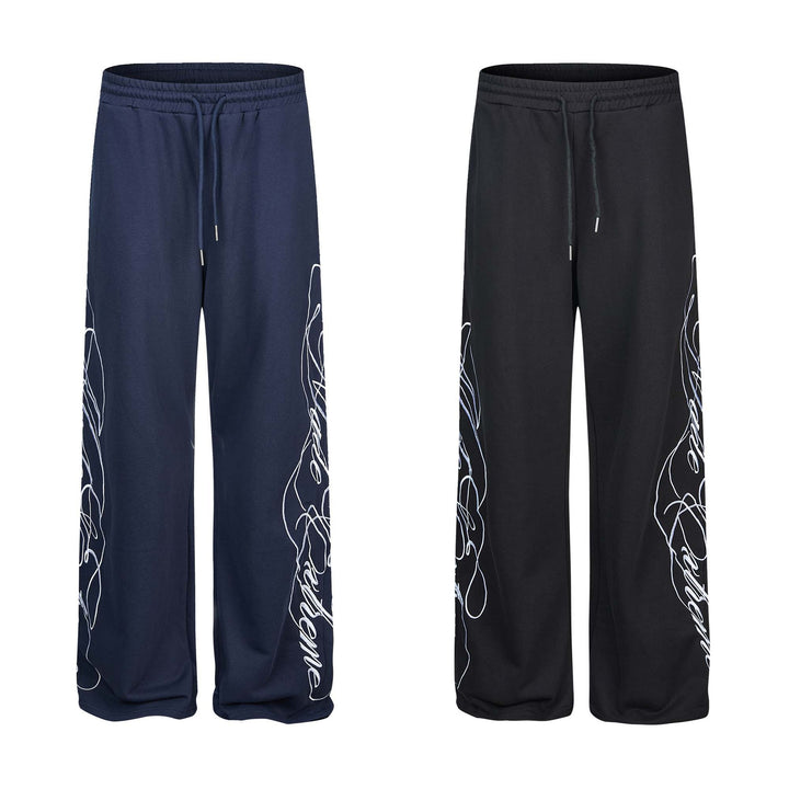 Damen Weiche Loungehose mit weitem Bein, elastischem Bund und Statementdruck Drune