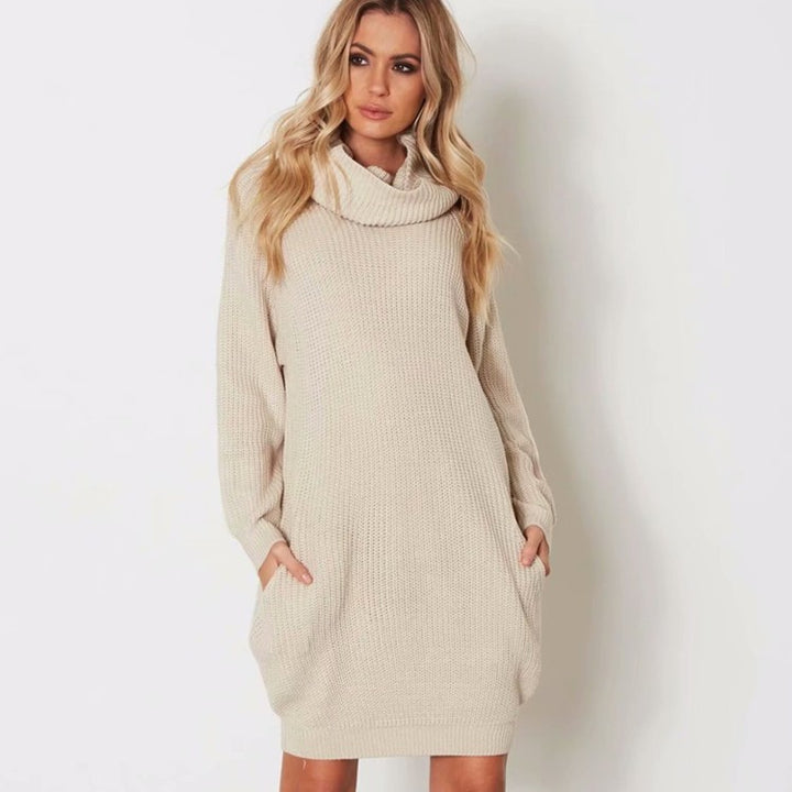 Damen Strickkleid mit weitem Kragen Drune