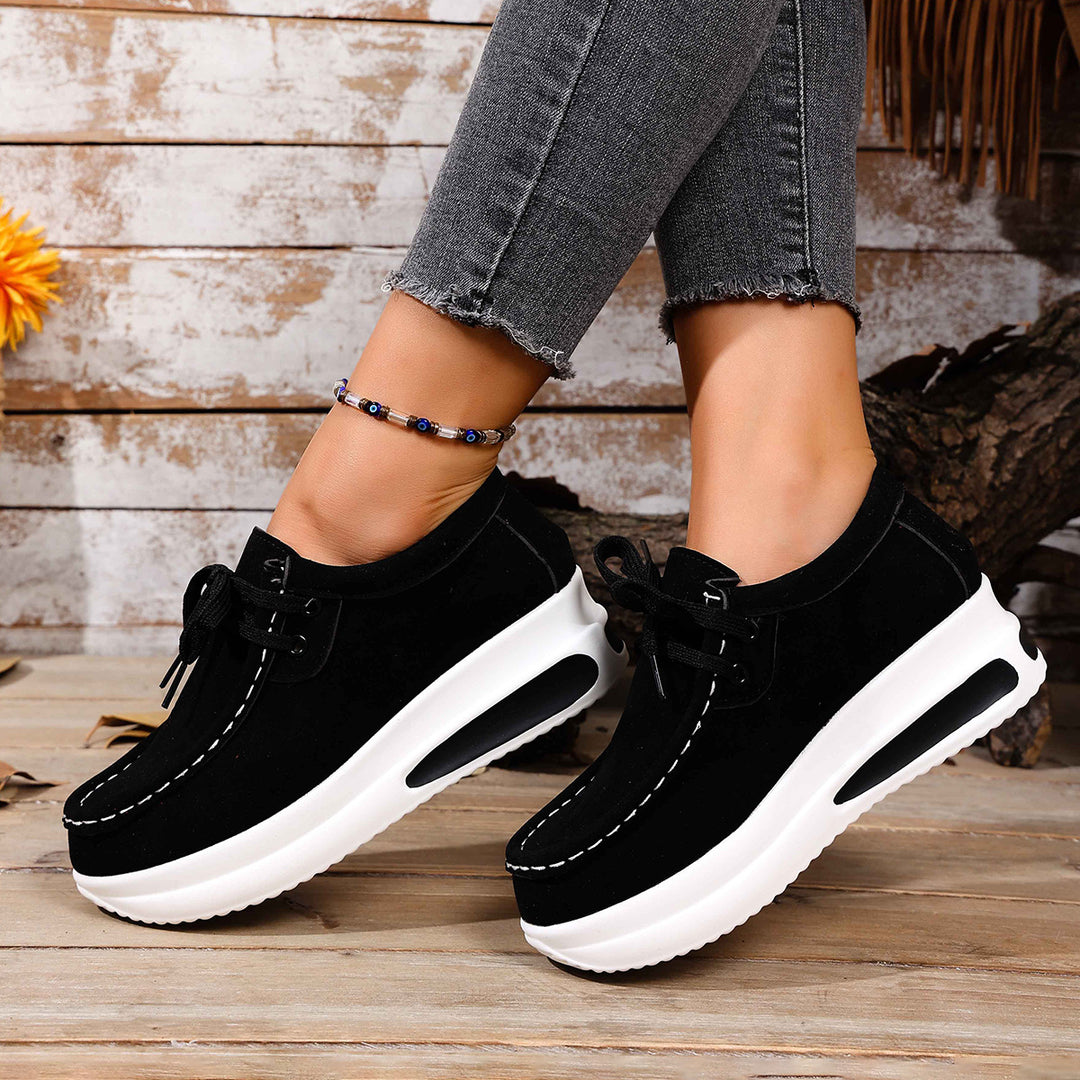Damen Bequeme Keil‑Plateau‑Sneaker mit Wildlederoptik und gepolstertem Komfortfußbett Drune