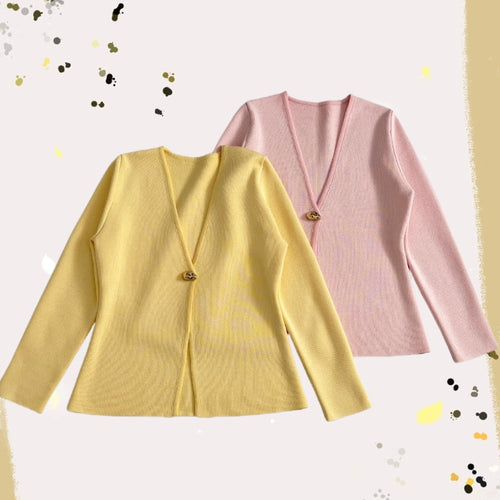 Damen lässiger V-Ausschnitt Cardigan mit dekorativem Knopf Drune