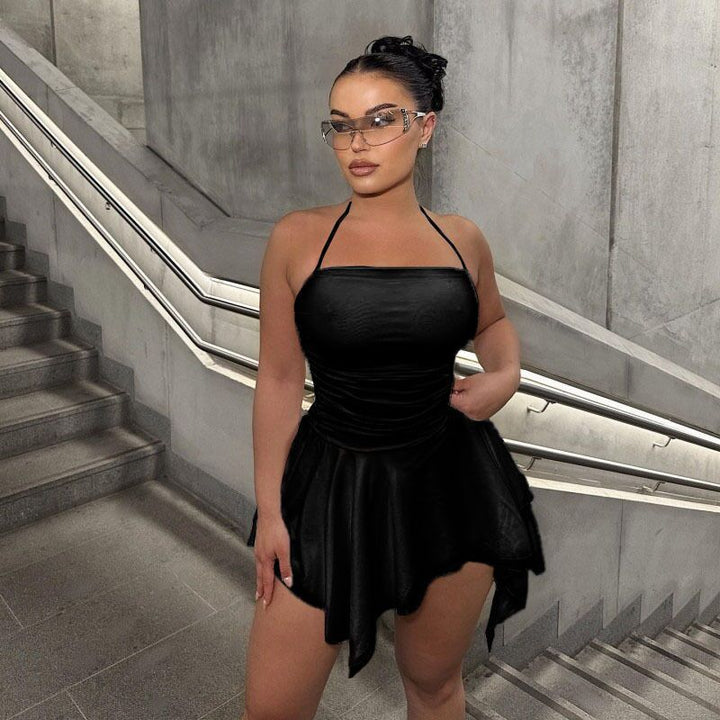Damen elegantes Wickelkleid mit asymmetrischem Saum und trägerlosem Design Drune