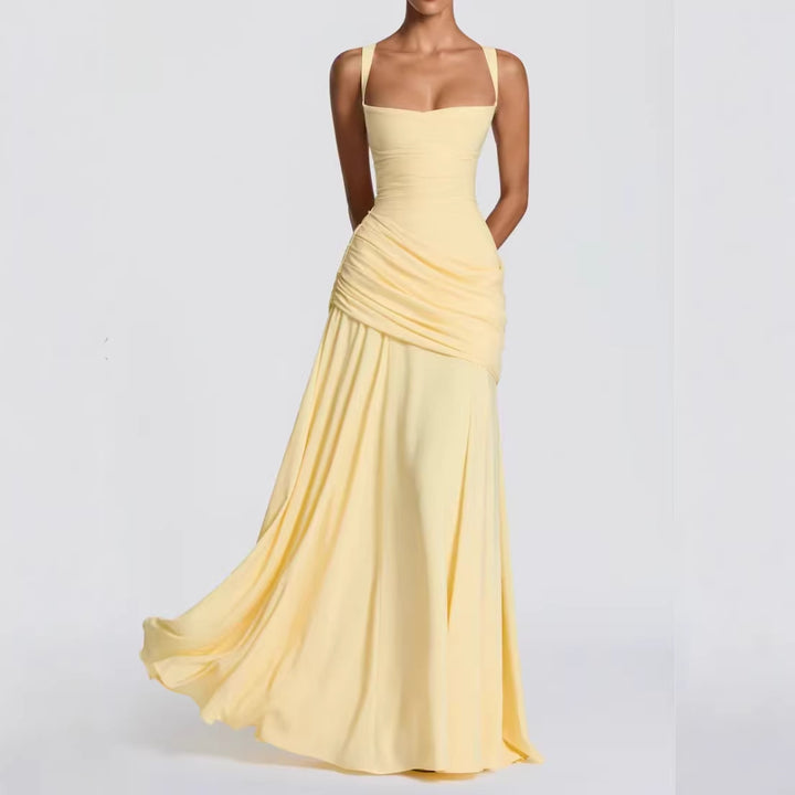 Damen Elegantes Hochzeitskleid mit taillierten Rüschen und schwingendem Chiffonrock Drune