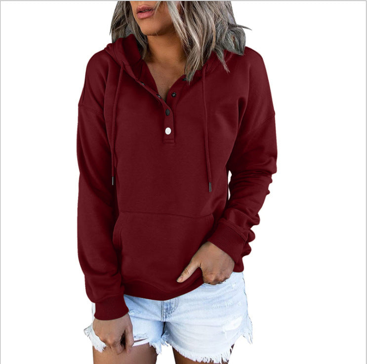 Damen Sportlicher Hoodie mit Knopfleiste und lässigem Schnitt Drune