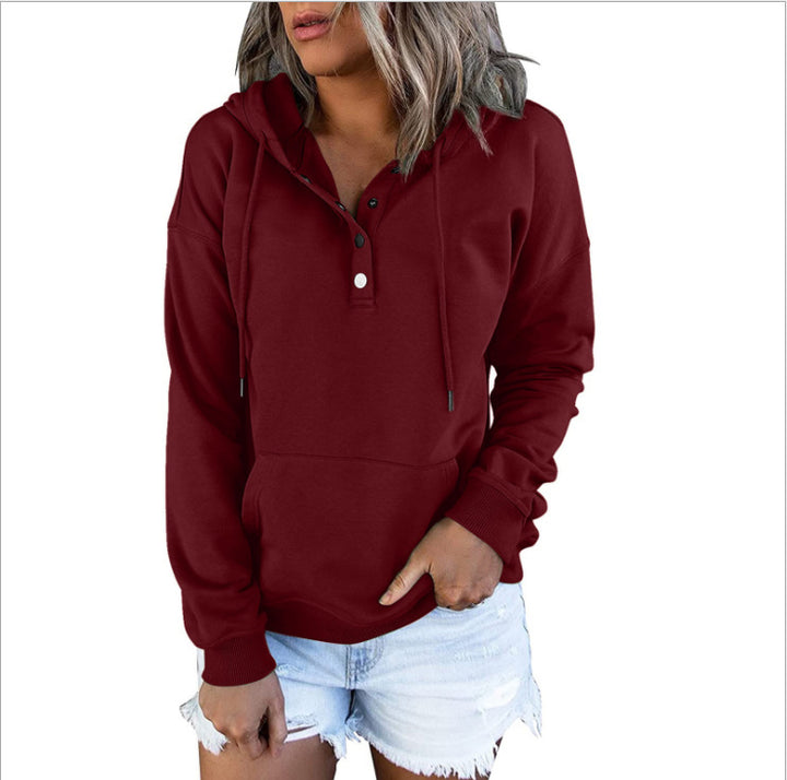 Damen Sportlicher Hoodie mit Knopfleiste und lässigem Schnitt Drune