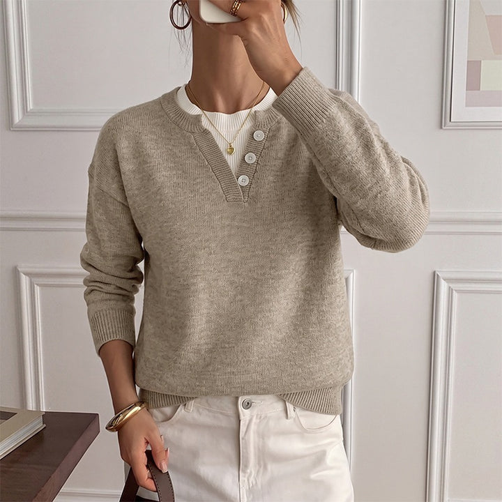 Damen Gemütlicher Pullover mit Knopfdetails Drune