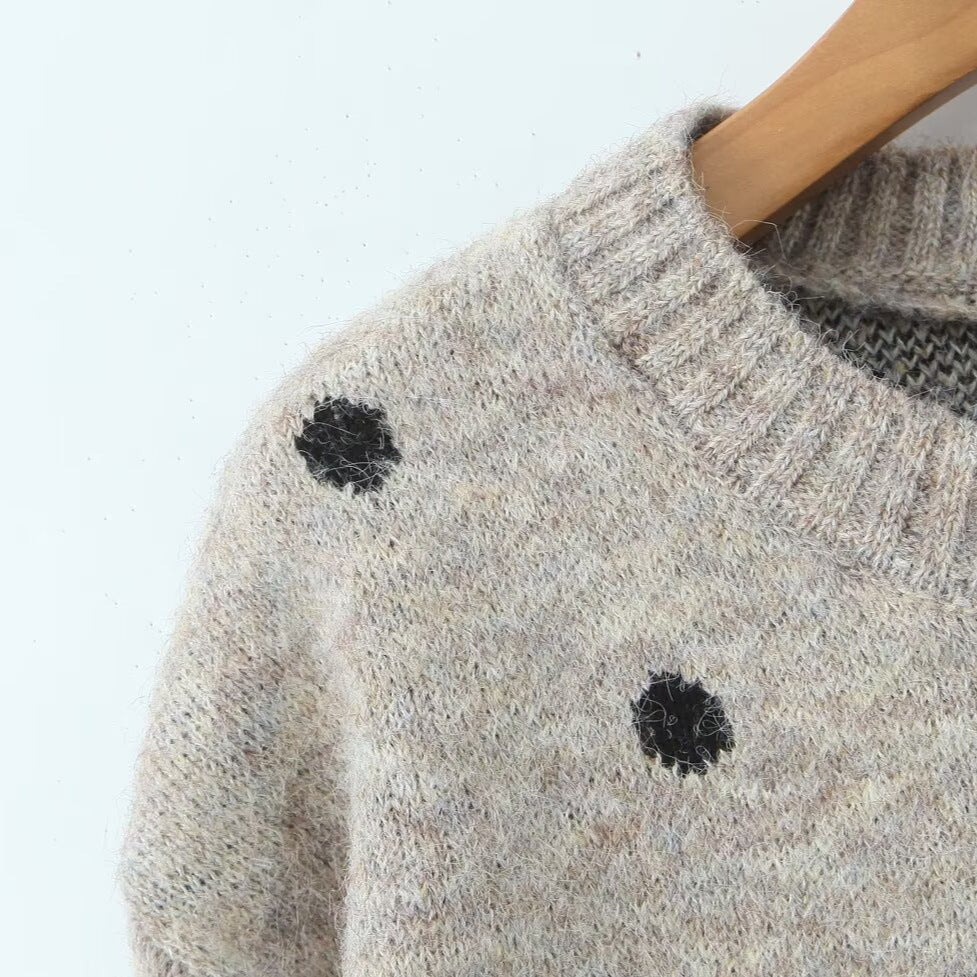 Damen Gepunkteter Oversize-Strickpullover mit Rundhalsausschnitt Drune