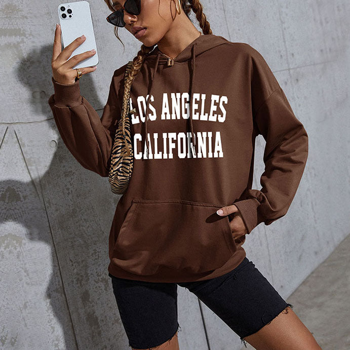 Damen Oversize-Kapuzenpullover im Collegestyle mit Kängurutasche, Retro-Logoprint und French-Terry-Futter Drune