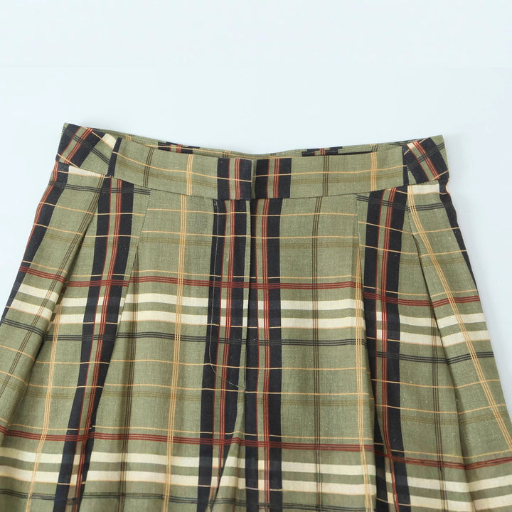 Damen 90+ weit geschnittene High‑Waist Palazzo‑Hose im Karierten Plissee‑Look Drune
