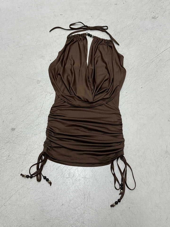 Damen Halter-Top mit raffinierten Rüschendetails und elastischer Anpassung Drune