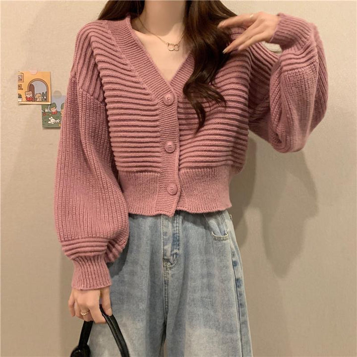 Damen gemütlicher und eleganter Strickcardigan mit voluminösen Ärmeln und Knopfdetails Drune