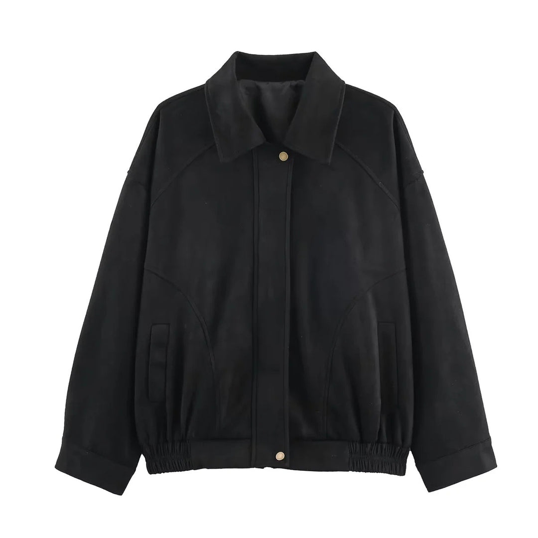 Damen modische Kunstlederjacke mit lässigem Schnitt und praktischen Taschen Drune