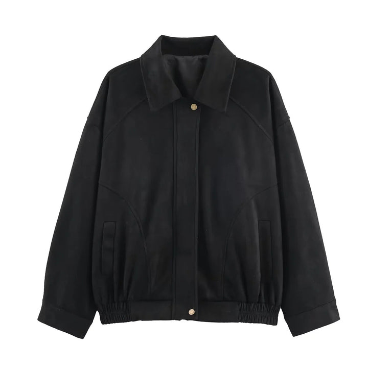 Damen modische Kunstlederjacke mit lässigem Schnitt und praktischen Taschen Drune