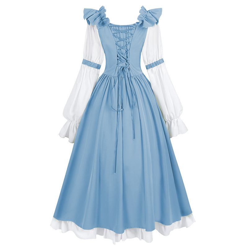 Damen nan romantisches viktorianisches Kleid mit Rüschenkragen, taillierter Korsagenoptik und ausgestelltem Tellerrock Drune