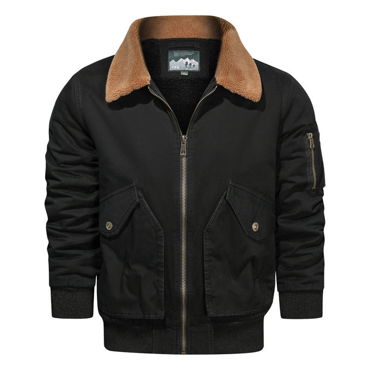 Herren Vintage Canvas Bomberjacke mit Sherpa-Kragen und verstärkten Klappentaschen Drune