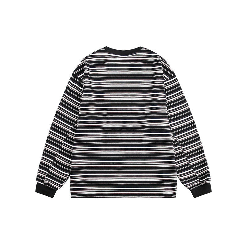 Unisex Oversize-Langarmshirt aus schwerer Baumwolle mit Streifenmuster und geripptem Rundhalsausschnitt Drune