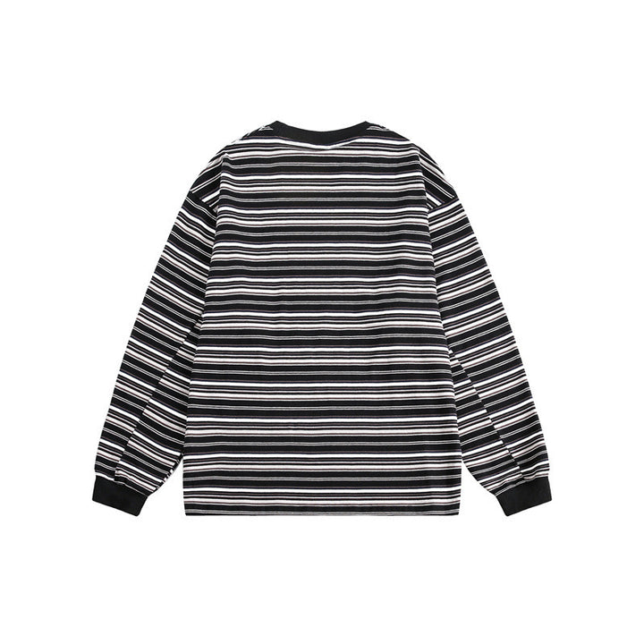 Unisex Oversize-Langarmshirt aus schwerer Baumwolle mit Streifenmuster und geripptem Rundhalsausschnitt Drune