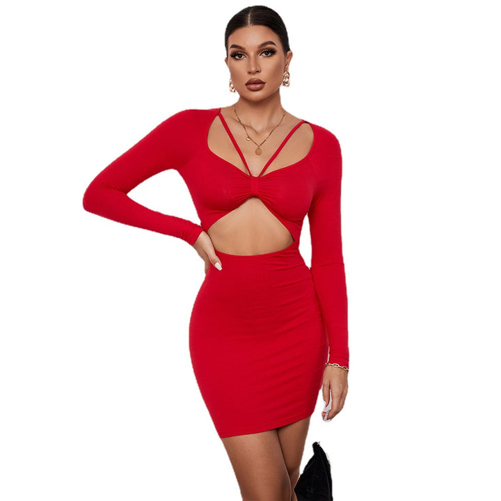 Damen figurbetontes Cut-Out Minikleid mit langen Ärmeln und sexy Knoten-Detail Drune