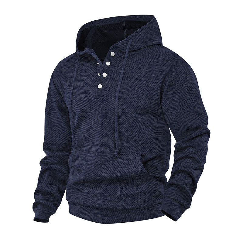 Herren Kapuzenpullover mit Henley-Knopfleiste, Strukturstrick & Kängurutasche Drune