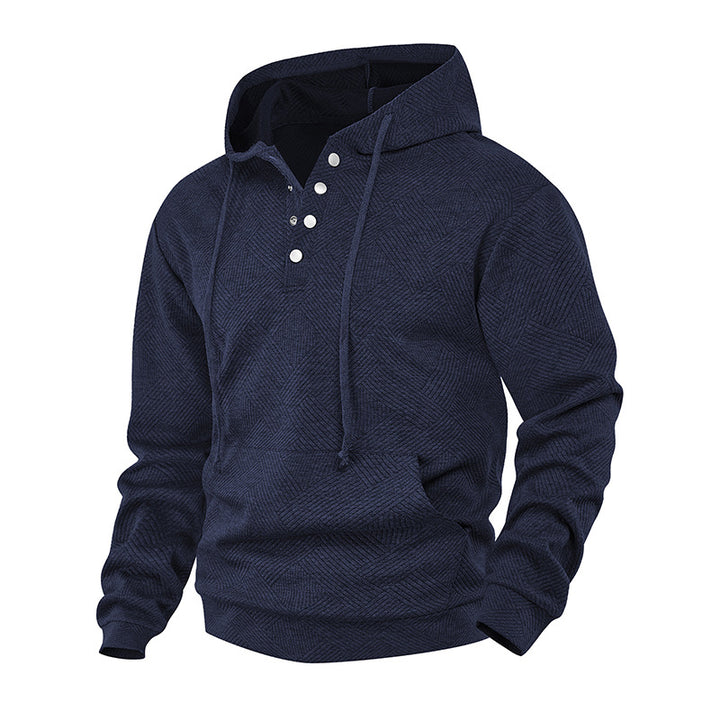 Herren Kapuzenpullover mit Henley-Knopfleiste, Strukturstrick & Kängurutasche Drune