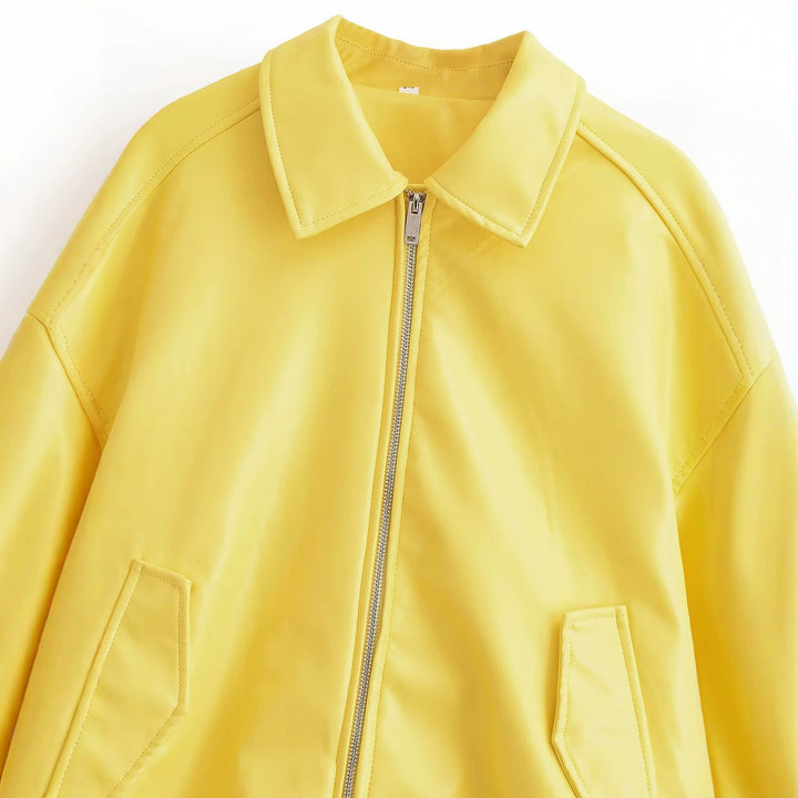 Damen Oversized Bomberjacke mit Reißverschluss, geripptem Saum und Pattentaschen Drune