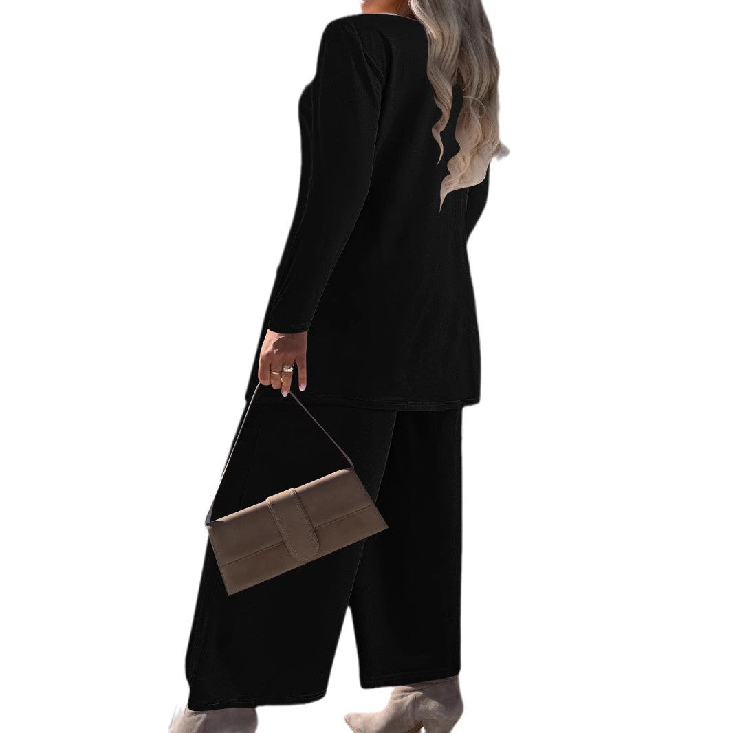Damen Elegantes Zweiteiler-Set mit offenem Longcardigan, ärmellosem Top und weiter Palazzo-Hose Drune