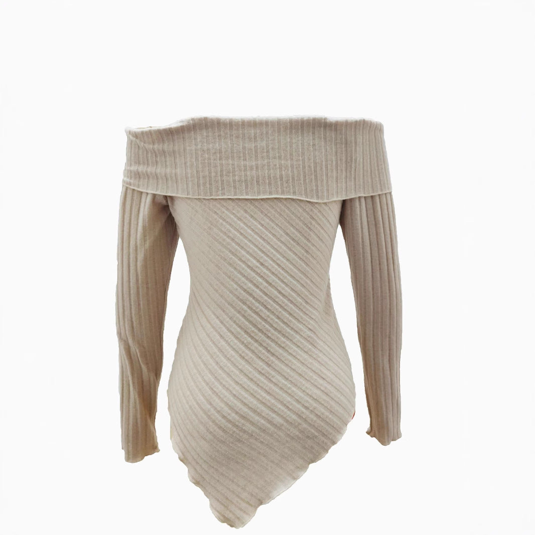 Damen Rippstrick-Oberteil mit Off-Shoulder-Ausschnitt und dekorativer Ausstattung Drune