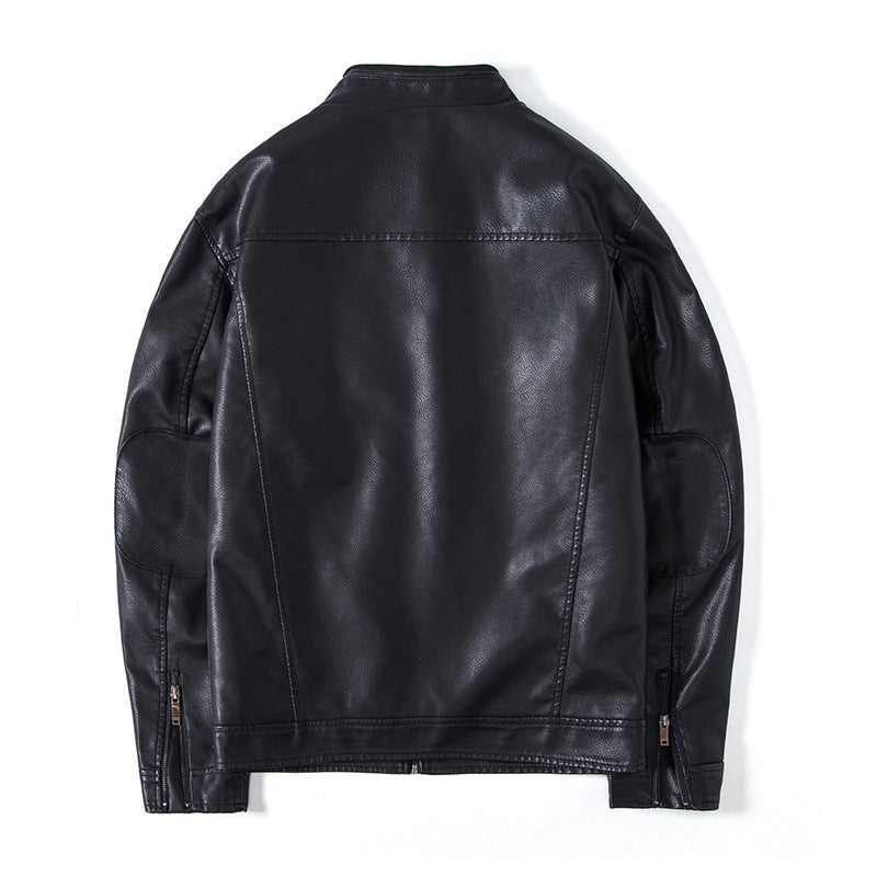 Herren Elegante Kunstleder‑Blousonjacke mit Stehkragen, Reißverschlusstaschen und wärmendem Innenfutter Drune