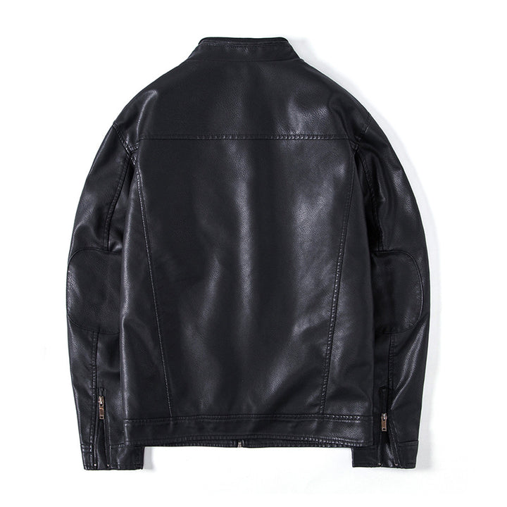 Herren Elegante Kunstleder‑Blousonjacke mit Stehkragen, Reißverschlusstaschen und wärmendem Innenfutter Drune