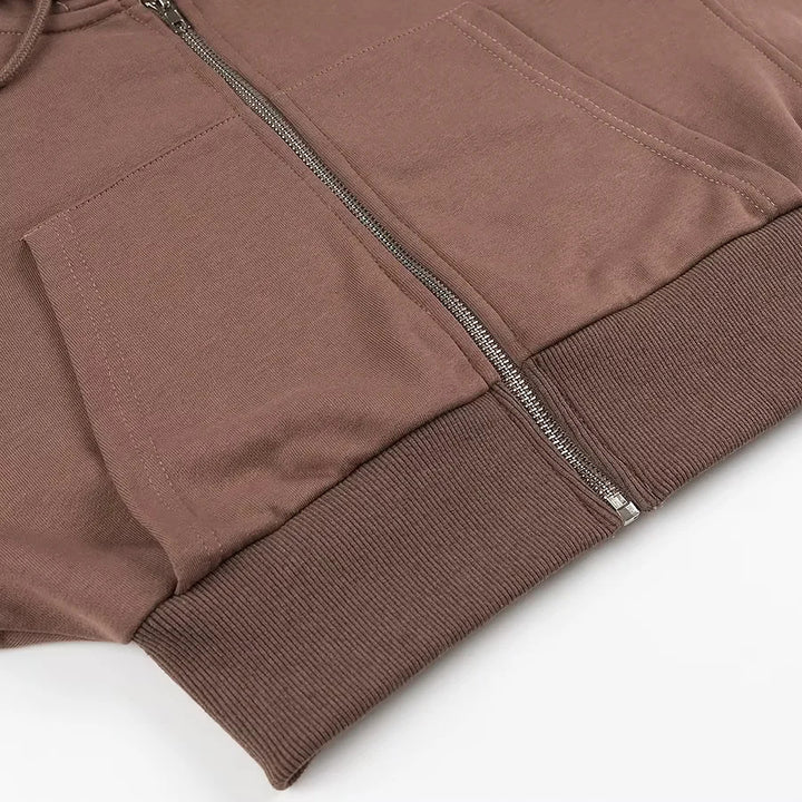 Damen nan cropped Kapuzenjacke mit durchgehendem Reißverschluss wattierter Kapuze und Kängurutaschen Drune