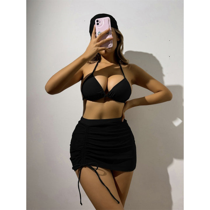 Damen Triangelbikini-Set mit transparentem Überrock und modischem Stirnband Drune