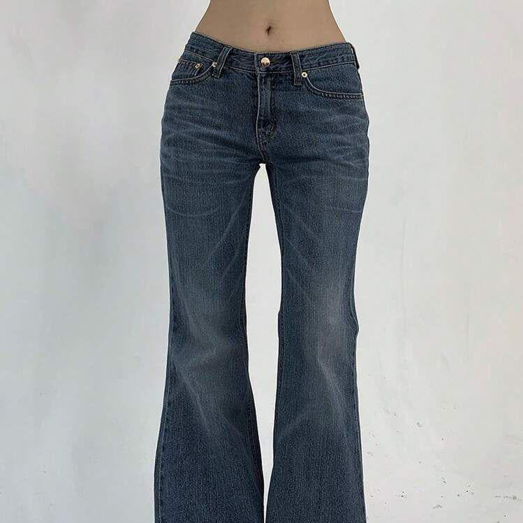 Damen Flared Jeans mit hohem Bund und leichtem Used-Look Drune