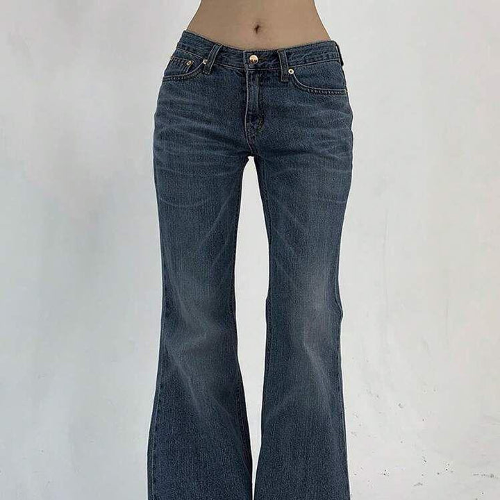 Damen Flared Jeans mit hohem Bund und leichtem Used-Look Drune