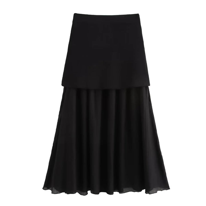 Damen nan zweilagiger Maxi-Rock mit plissiertem Chiffon und hoher Taille Drune