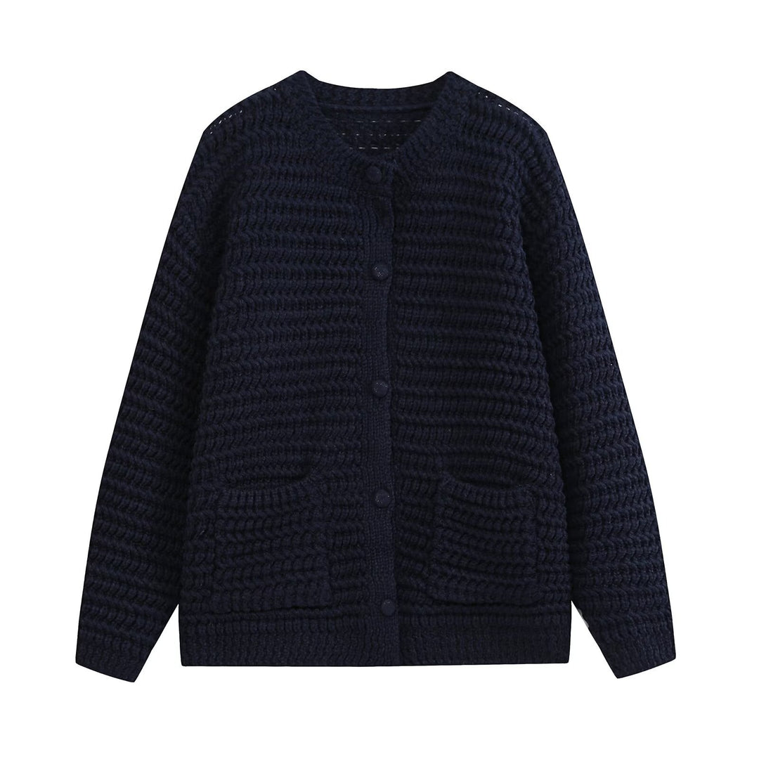 Damen Grobgestrickte Oversize-Cardigan mit Knopfleiste und aufgesetzten Taschen Drune